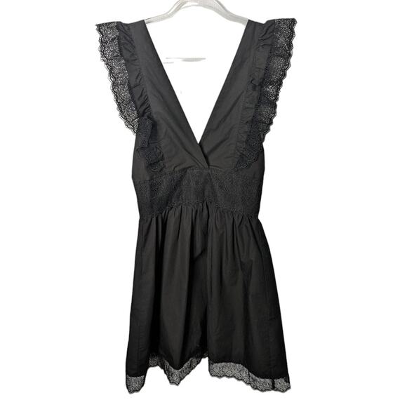 Magali Pascal Vivienne Black Mini Dress Eyelet Lace Detail Backless with Tie S - Picture 2 of 9